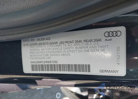 2017 Audi A6 2.0T Premium из США, поврежденный, VIN WAUC8AFC2HN057292